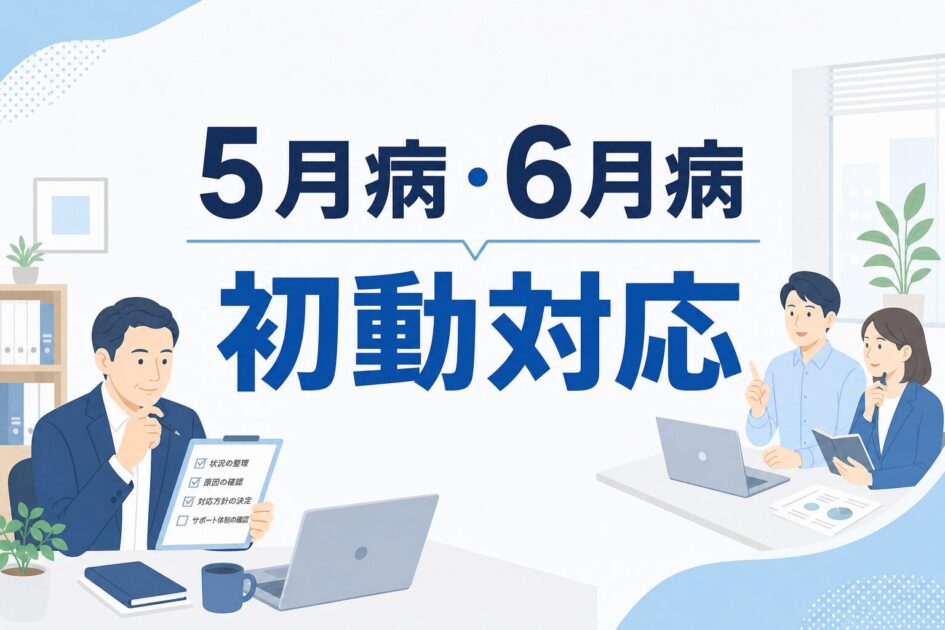 5月病や6月病の初動対応をテーマにしたイラストのアイキャッチ画像