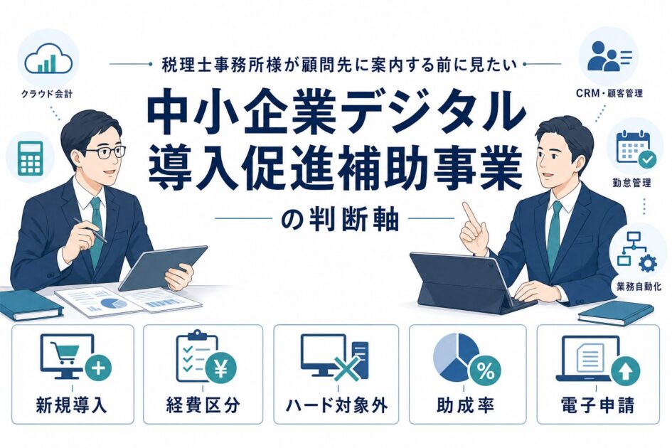 税理士事務所様が中小企業デジタル導入促進補助事業の判断軸を整理するアイキャッチ画像