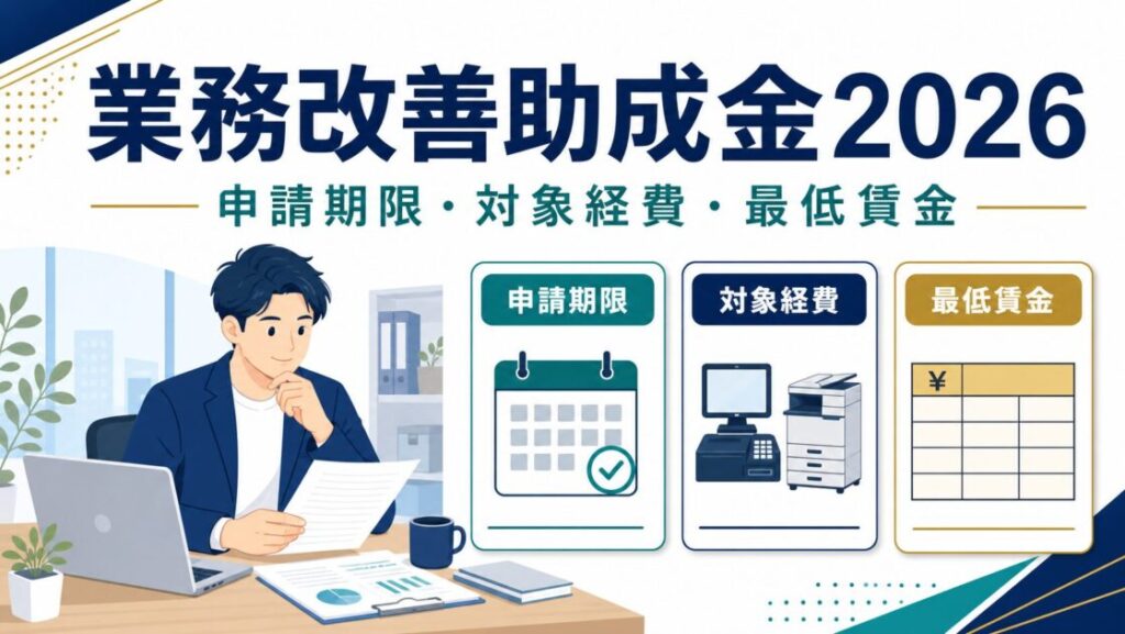 業務改善助成金2026の申請期限、対象経費、最低賃金を整理したアイキャッチ画像
