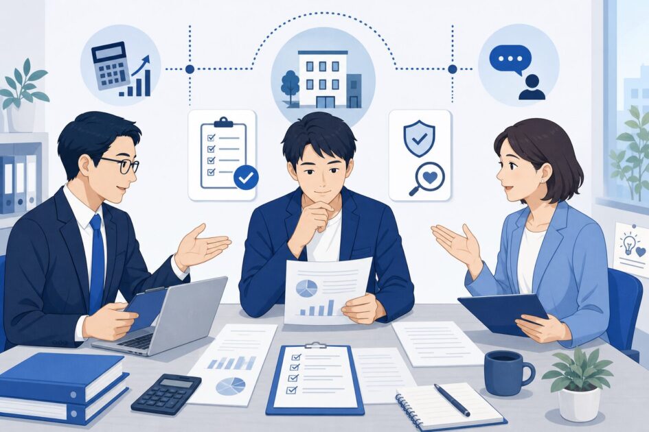 事業者を中心に税理士と外部支援者が関与関係を整理するイメージ