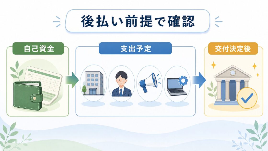 後払い前提で自己資金と支出予定を確認する資金繰り図