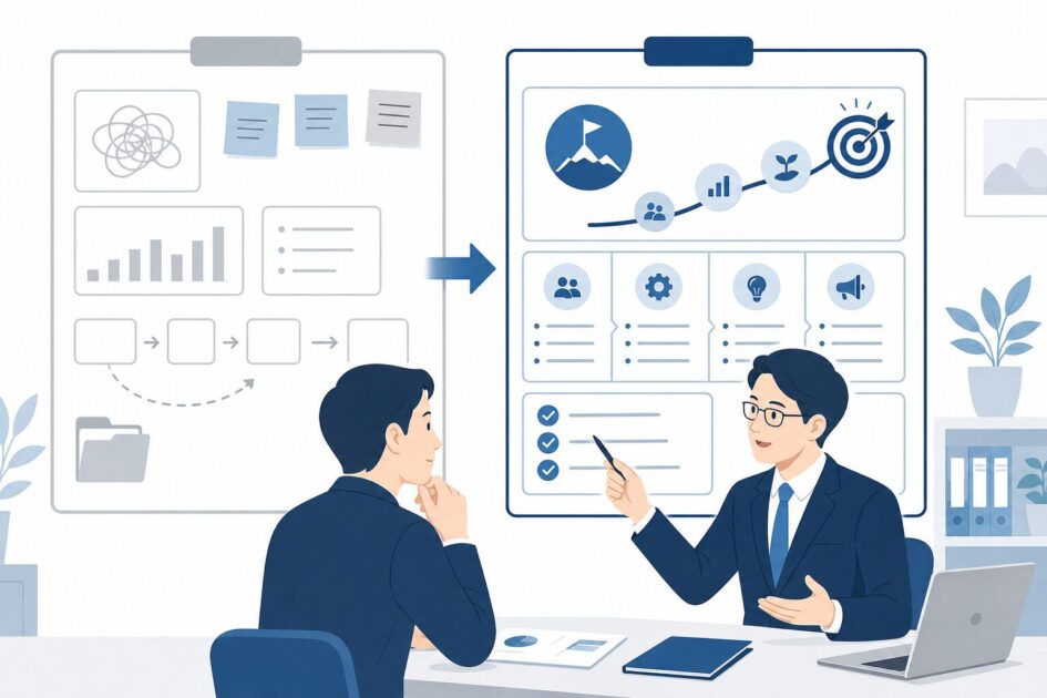 過去計画と今回計画の違いを比較して整理するイメージ