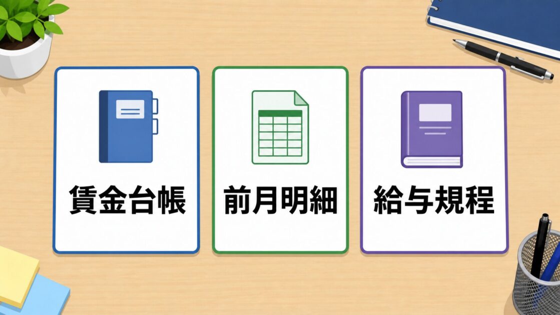 説明前に確認したい3つの資料を示した図
