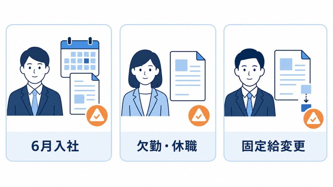 算定基礎届の前に確認したい3つの人を示す図