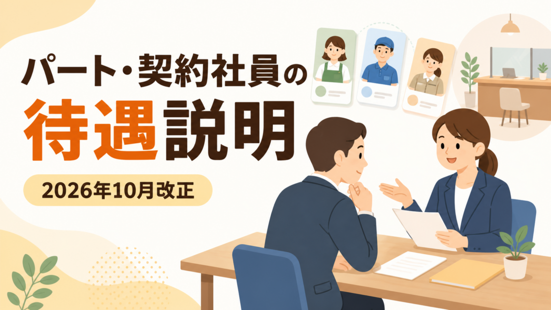 パート・契約社員の待遇説明と2026年10月改正を示すイラスト