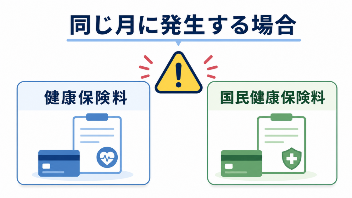 健康保険料と国民健康保険料が同じ月に発生する場合を示す図